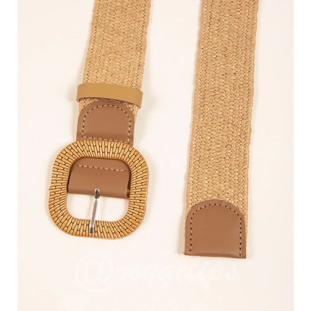 Woven Belt Tan Squared Buckle - Picture 3 of 5